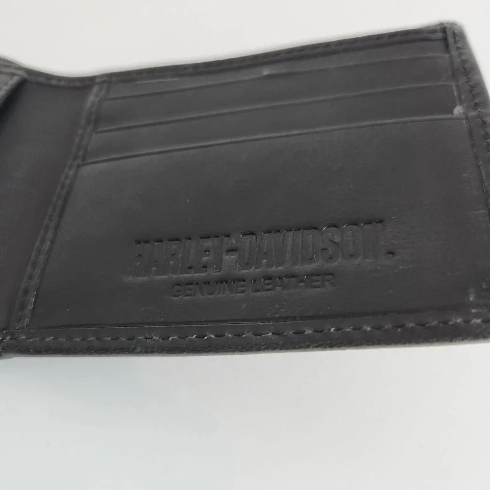 New Harley Davidson Mens Wallet Bi-Fold 100% Leather Logo RFID Blocking